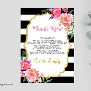 Thanks-Card, verjaardagsuitnodiging, elke leeftijd verjaardagsfeest, gestreepte verjaardag bedankkaart, GEPERSONALISEERD, digitaal bestand, K04