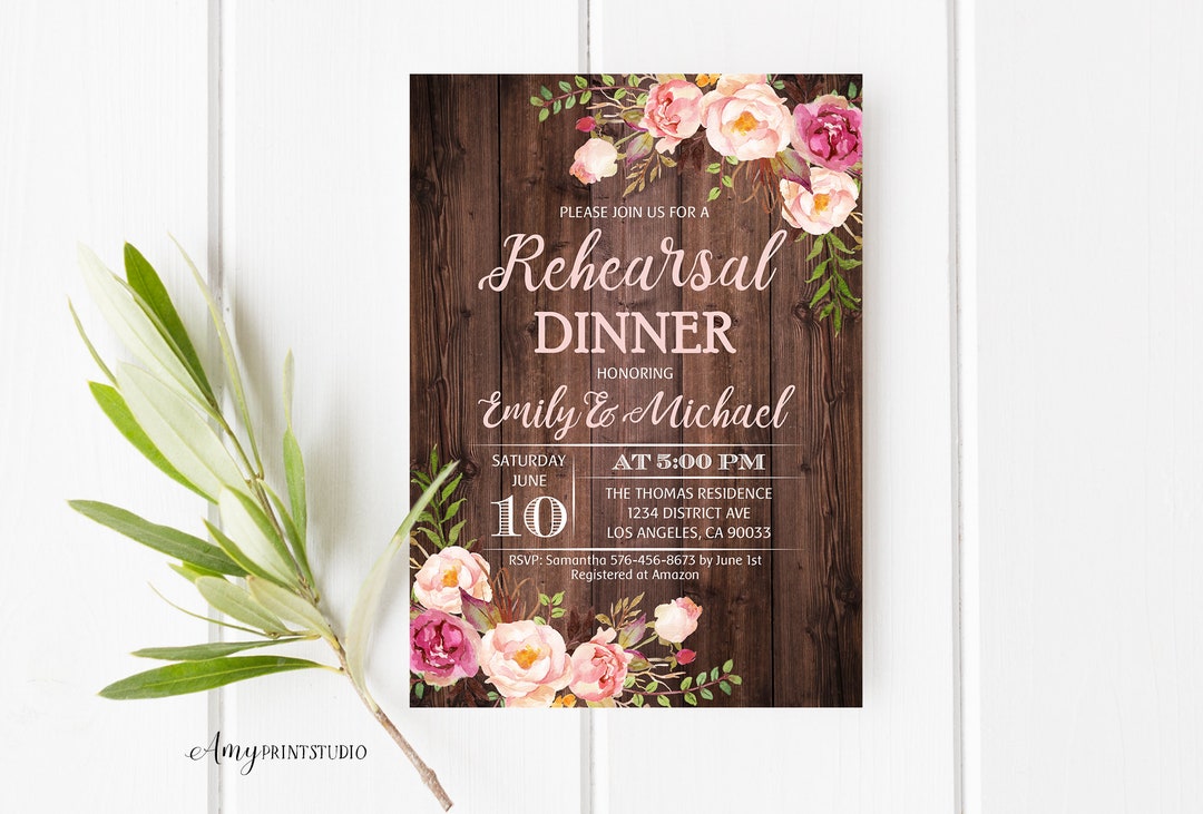 Rehearsal Dinner Invitation, Rustic Wedding Rehearsal Invitation, Wood ...