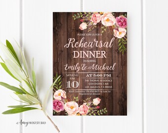 Probedinner Einladung, Rustikale Hochzeitsprobe Einladung, Holzprobe Dinner Einladung, PERSONALISIERT, Digitale Datei, #R01