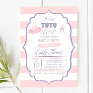 Tütü-Baby-Dusche-Einladung, Ballerina-Baby-Dusche-Einladungen, Blush Pink und Lila einladen, PERSONALISIERT, digitale Datei, #A31