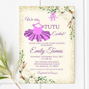 Tutu Baby Shower Einladung, Ballerina Baby Shower Einladung, Gold und Lila Einladung, PERSONALISIERBAR, Digitale Datei, #A68