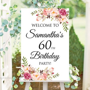 Welcome Birthday Sign, Welcome sign Printable, Birthday Welcome Sign, Floral Welcome Sign, Any Age, PERSONALIZED, Digital file, #W02