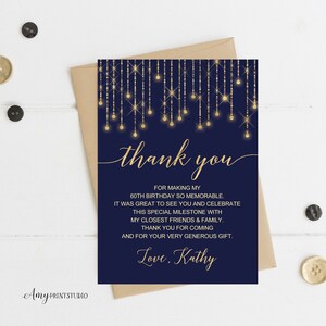 Danksagungs-Karte, Gold Geburtstag, Blau und Gold, Danke-Karte, PERSONALISIERT, Digitale Datei, #W94