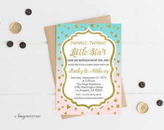 Twinkle Twinkle Little Star Baby Shower Invitation, Baby Shower Invitation, Stars Invite, PERSONALIZED, Digital file, #A34