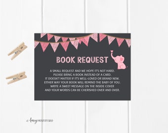 Pink Elephant Bring a Book Baby Shower Insert (Digital Download)