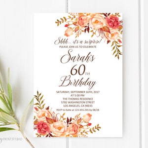 Fall Surprise Birthday Invitation, 60th Birthday Invitation, Women Birthday, Any Age Birthday Invite, PERSONALIZED, Digital file, #W80