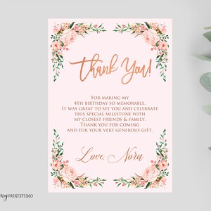 Biglietto di ringraziamento, Invito di compleanno, Festa di compleanno di qualsiasi età, Biglietto di ringraziamento di compleanno rosa Blush, PERSONALIZZATO, File digitale, K02