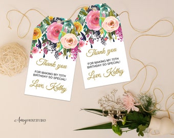 Floral Birthday Favor Tags, Floral Birthday Invite, Tag Floral Invitation, PERSONALIZED, Digital file, #W30
