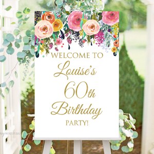 Welcome Birthday Sign, Welcome Sign Printable, Birthday Welcome Sign, Floral Welcome Sign, Any Age, PERSONALIZED, Digital file, #W30