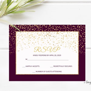 RSVP Cards, Floral Invitation, Birthday Invitation, Purple and Gold Birthday Invitation, PERSONALIZED, Digital file, #W10