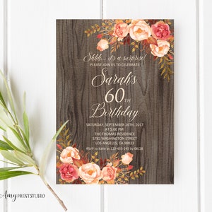 Fall Surprise Birthday Invitation, Rustic 60th Birthday Invitation, Any Age Birthday Invite, PERSONALIZED, Digital file, #W82