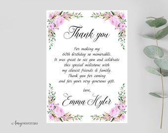 Thanks-Card, Floral Women Birthday Thank You Card, Cream Birthday, PERSONALIZED, Digital file, #W63