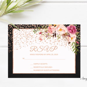 RSVP Karten, Florale Einladung, GeburtstagSeinladung, Rose Gold GeburtstagSeinladung, PERSONALISIERBAR, Digitale Datei, #W89