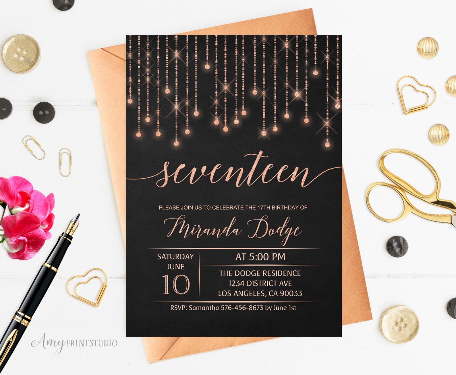 17th-birthday-invitation-rose-gold-birthday-invitation-etsy