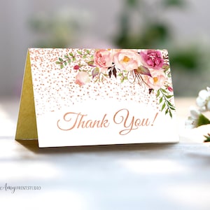 Danksagungskarte, Blumen Frauen Geburtstag Dankeskarte, Rosegold Geburtstag, SOFORTIGER DOWNLOAD, digitale Datei, #W99