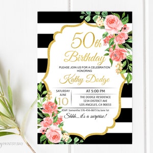 50th Birthday Invitation, Women Birthday Invitation, Any Age Women Birthday Invite, PERSONALIZED, Digital file, #W132