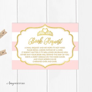 Breng een boek baby shower invoegsel, breng een boek in plaats van een kaart, boekaanvraag, prinses babyshower, INSTANT DOWNLOAD, digitaal bestand, #A11