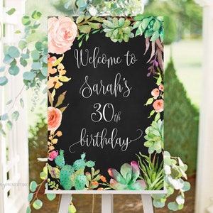 Welcome Birthday Sign, Welcome sign Printable, Birthday Welcome Sign, Floral Welcome Sign, Any Age, PERSONALIZED, Digital file, #W27