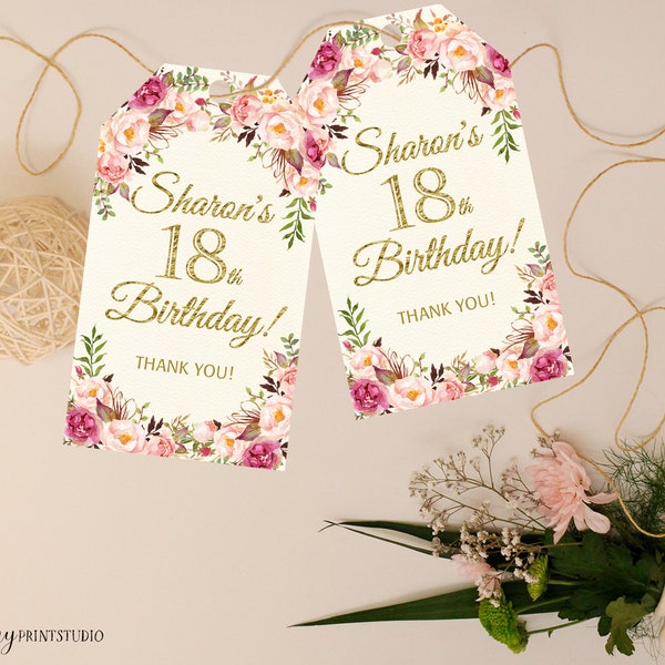 Floral Birthday Favor Tags, Floral Birthday Invite, Tag Floral Invitation, PERSONALIZED, Digital file, #W06