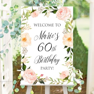 Welcome Birthday Sign, Welcome sign Printable, Birthday Welcome Sign, Floral Welcome Sign, Any Age, PERSONALIZED, Digital file, #W34