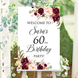 Welcome Birthday Sign, Welcome sign Printable, Birthday Welcome Sign, Floral Welcome Sign, Any Age, PERSONALIZED, Digital file, #W96