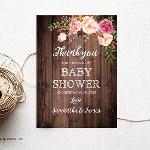 Carte de remerciement Douche de bébé succulente, Carte de remerciement de douche de bébé florale, Douche de bébé en bois Note de remerciement, PERSONNALISÉE, Fichier numérique, #A03