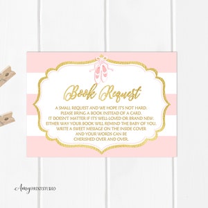Breng een boek baby shower invoegsel, breng een boek in plaats van een kaart, boekverzoek, prinses babyshower, INSTANT DOWNLOAD, digitaal bestand, #A10