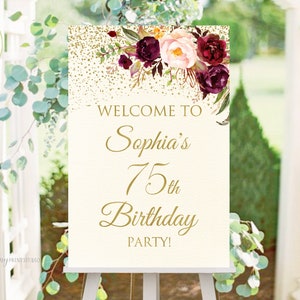 Welcome Birthday Sign, Welcome sign Printable, Birthday Welcome Sign, Floral Welcome Sign, Any Age, PERSONALIZED, Digital file, #W92