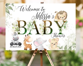 Welcome Baby Shower Sign, Animals Welcome sign Printable, Baby Shower Welcome Sign, Floral Welcome Sign, PERSONALIZED, Digital file, #A88