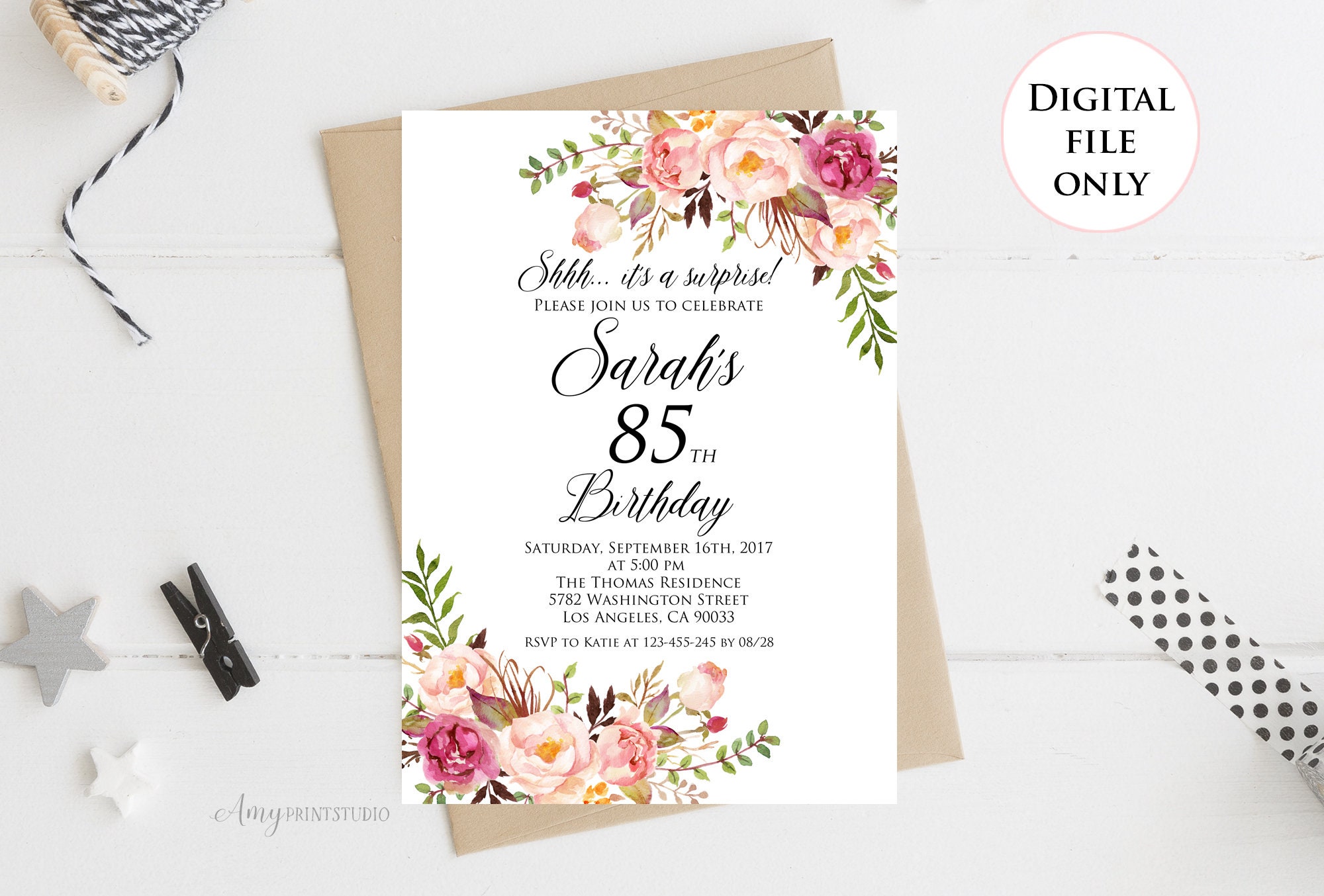 Surprise 85th Birthday Invitation Women Birthday Invitation Etsy