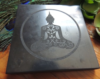 Shungite Charge Plate / Buddha Etched LARGE Shungite Charging Plate / Shungite Charger / Russian Shungite / EMF Neutralizer / LARGE / Buddha