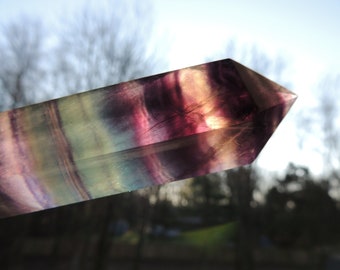 Fluorite / LARGE Double Terminated Wand / 4.7 Inch Wand / A Grade Rainbow Fluorite / Cut and Hand Polished / Fluorite Wand / Rainbow Wand
