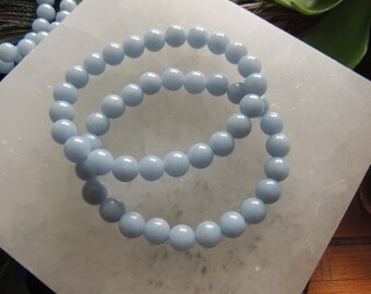 Angelite Bracelet / 7" Angelite Stretch Bracelet / Blue Anhydrite / 8 mm Angelite Beads / Angelite Beads / Peru / Throat Chakra / Angelite