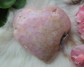 Pink Opal / Andean Pink Opal HEART PUFF / Extra Grade / JUMBO Pink Opal / Pink Opal Extra / Opal Extra / Opal / Heart Chakra / 247 grams