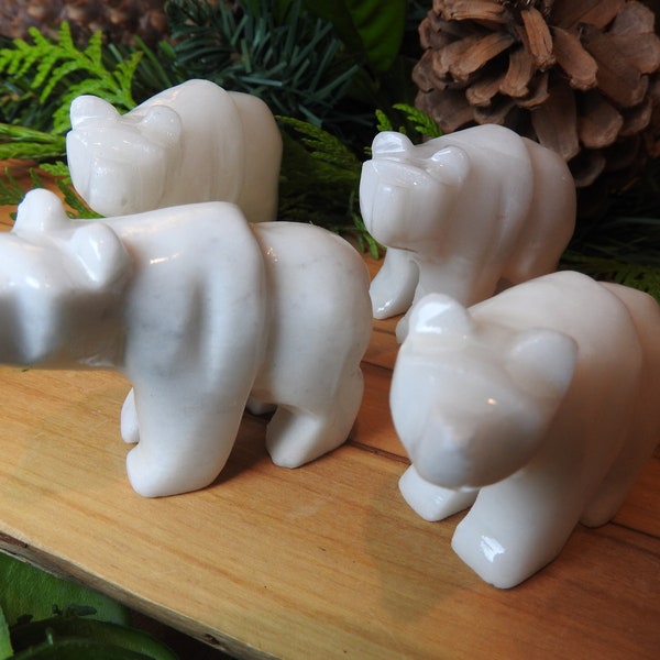 Polar Bear / White Bear / Alabaster  / SMALL Hand Carved / Polar Bear Figurine / Spirit Animal / Power Animal / Shamanic / Spirit Helper
