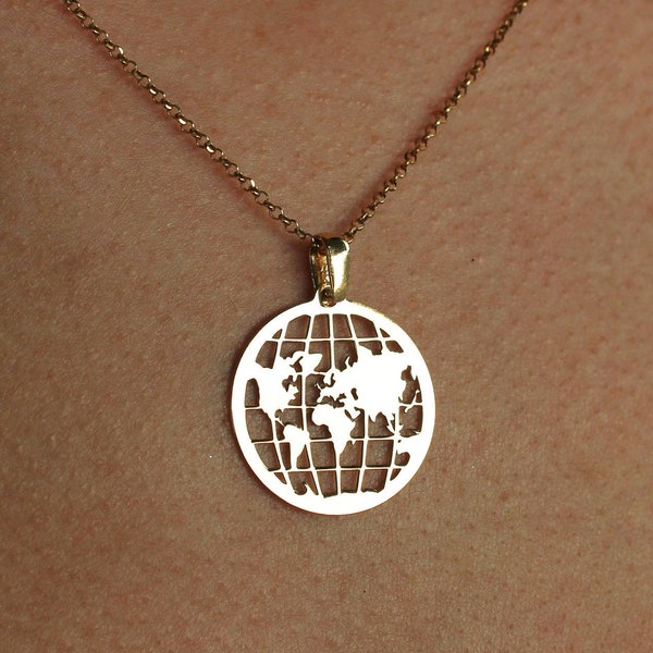 Collier de carte du monde en argent pour femmes - Pendentif voyageur en or délicat à offrir pour elle - Bijoux du monde minimalistes