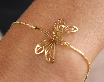 Gold Dragonfly Charm Bracelet For Women - Dainty Dragonfly Jewelry - Minimalist Dragonfly Gold Bracelet - Gift For Girlfriend