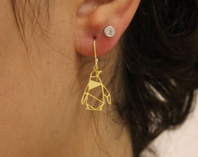Gold Dangle Earrings To Gift For Her - Dainty Silver Penguin Drop Earrings - Minimalist Penguin Jewelry