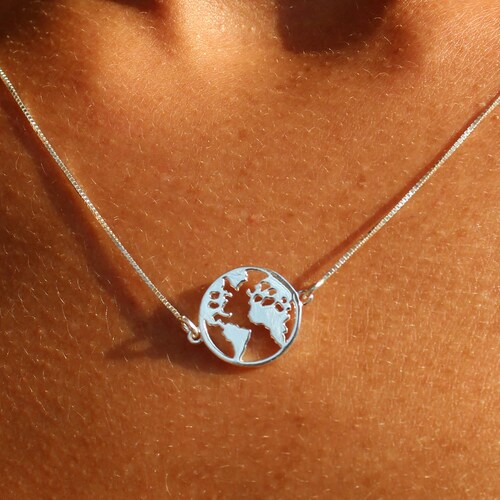 Silver World Map Necklace for Women Gold World Map Jewelry Etsy