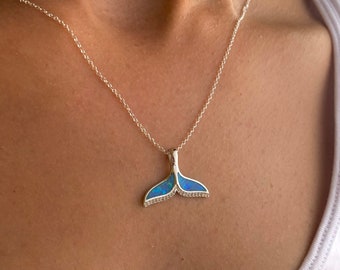 Whale Tail Opal Necklace For Women, Whale Tail Necklace, Dainty Necklace, Surfer Necklace, Opal Jewelry, Whale Tail Jewelry 17