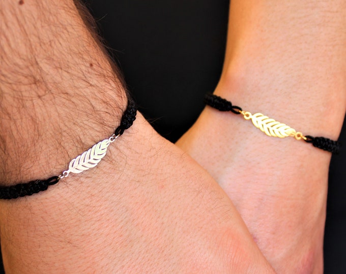Silver Feather Couple Bracelet - Gold Friendship Set Jewelry - Gift For Couples