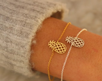 Gold Pineapple Charm Bracelet For Women - Dainty Sterling Silver Pineapple jewelry To Gift For Her