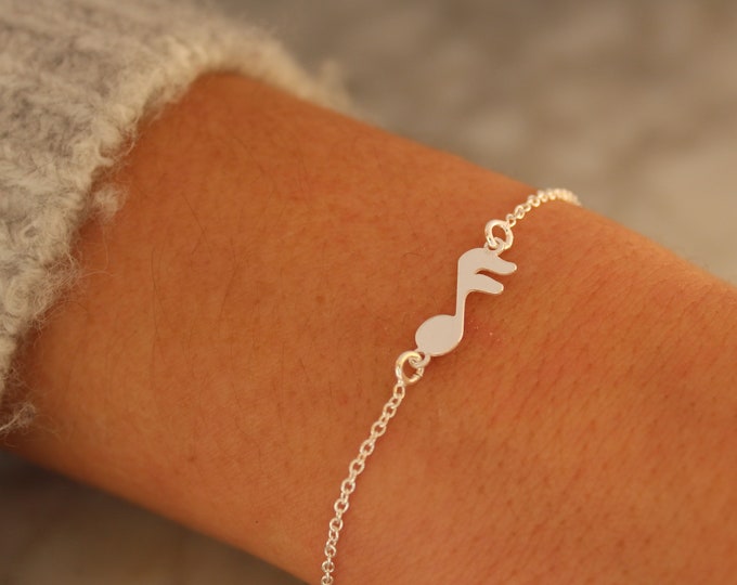 Sterling Silver Music Note Charm Bracelet For Women - Minimalist Music Note Jewelry - Dainty Music Note Bracelet To Gift For Her