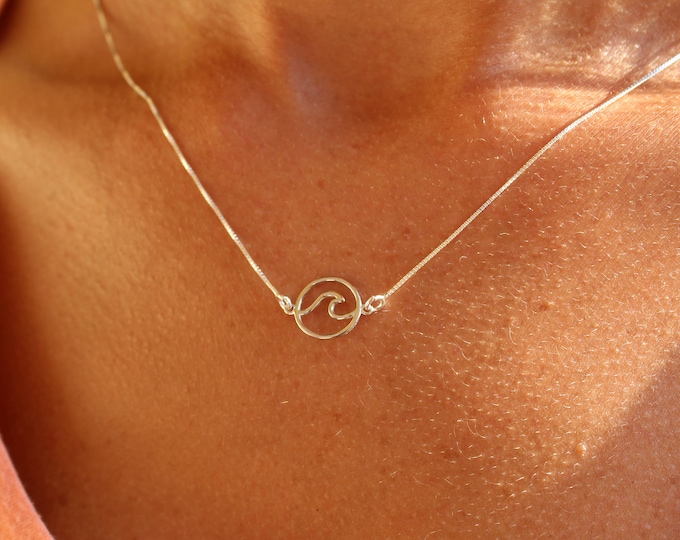 Gold Wave Necklace For Women - Silver Wave Jewelry - Dainty Ocean Wave Pendant - Charm Necklace - Surfer Necklace - Gift For Her