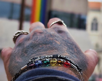 Pulsera Swarovski Rainbow Pride: joyería gay de acero, resistente al agua