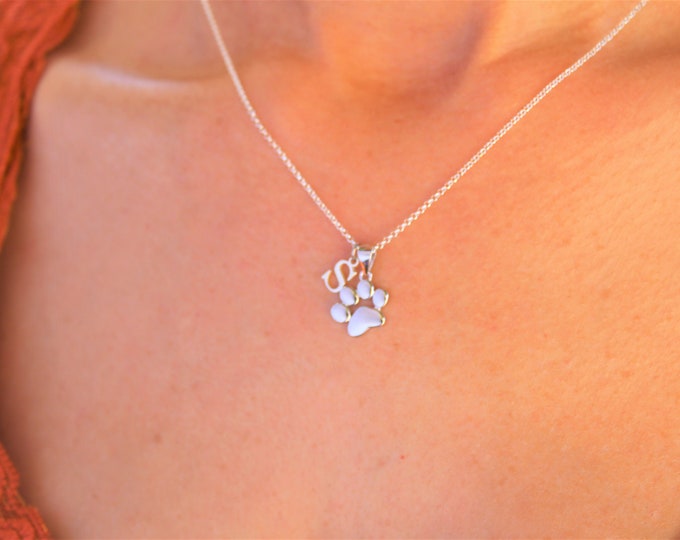 Silver Dog Paw Print Necklace For Women - Personalized  Gifts - Dainty Initial Charm Jewelry To Gift For Her