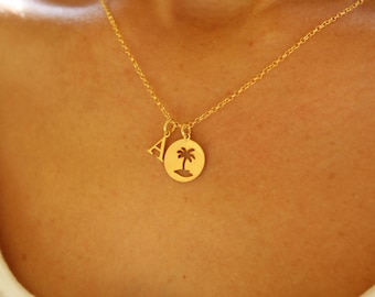 Personalized Gifts Palm Tree Necklace, Necklaces For Women, Dainty Gold Necklace, Palm Tree Jewelry, Initial Necklace, Personalized Necklace