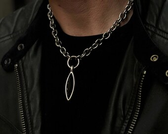 CHUNKY NECKLACE For Men With Crystal - Big Pendant NECKLACE In Tree Stone Colors – Big Chain Necklace for men - Gift for him