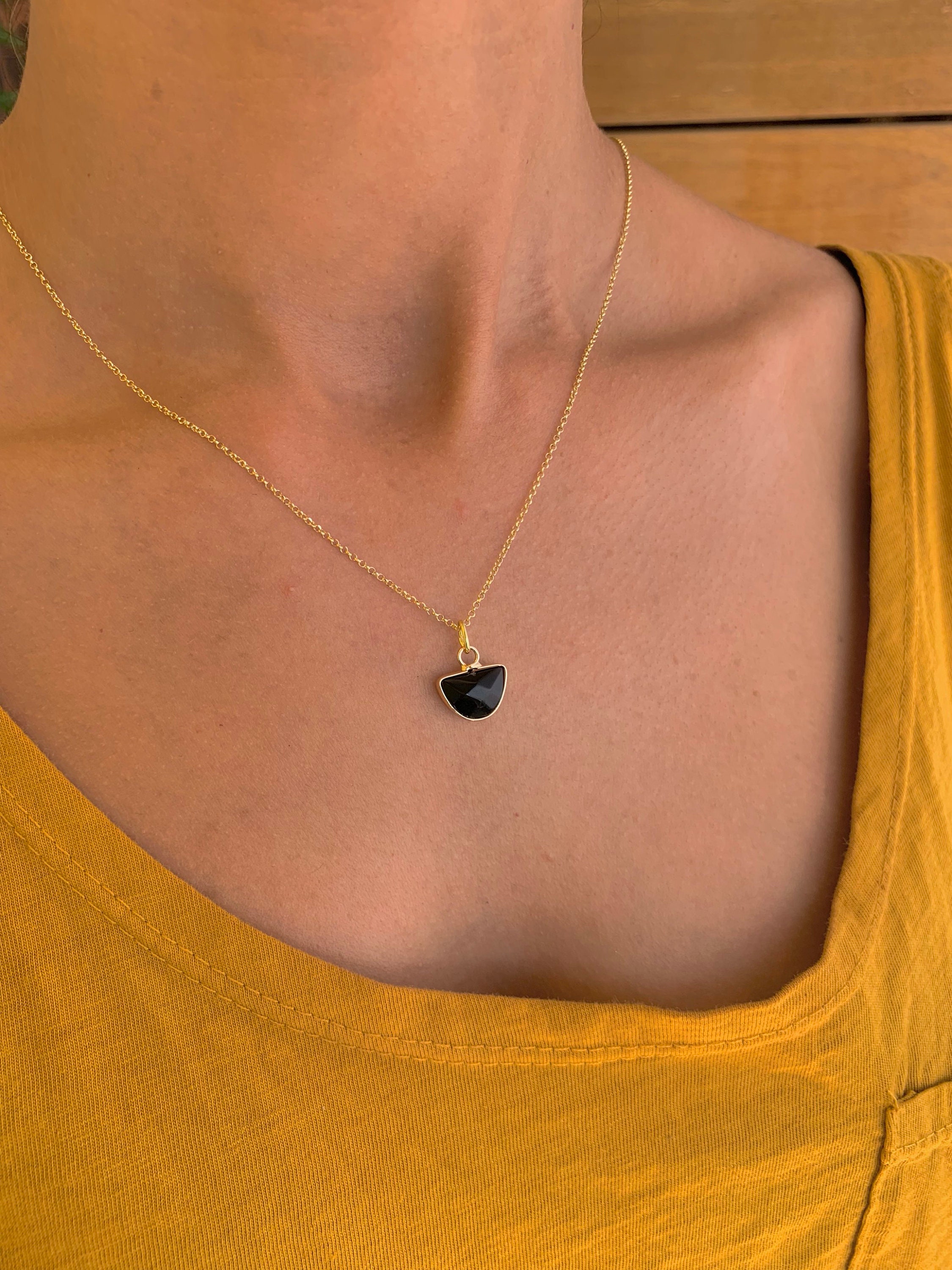 Gold Black Jade Pendant Necklace For Women - Dainty Jade Gemstone