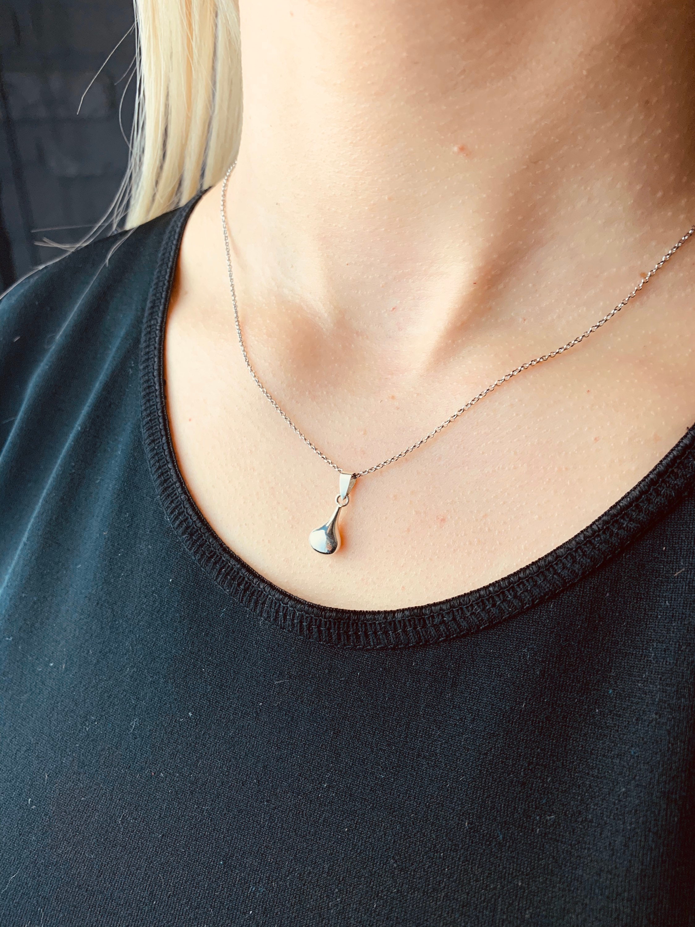 Silver Drop Charm Necklace for Women Dainty Drop Pendant Etsy